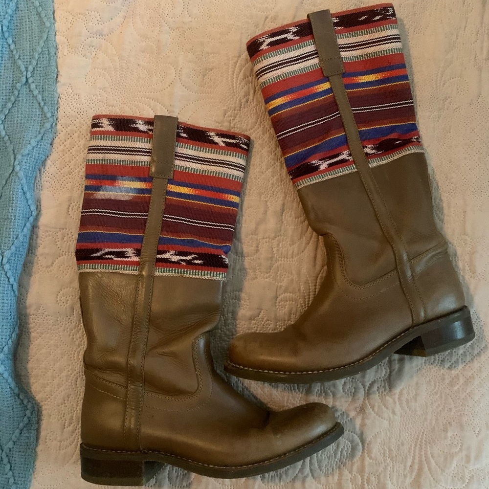 Boho print real leather boots